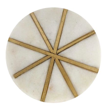 White Round Gold Marble Stone Cabinet Knobs